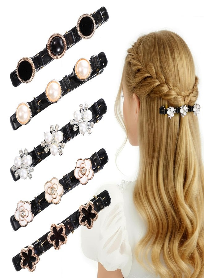 XLIUAX 5Pcs Braided Hair Clips for Women, Pearl Hair Clip, Sparkling Crystal Stone Braided Hairs Clips, Rhinestones Hairs Accessories for Women Birthday Anniversary Christmas Gifts - Image 1